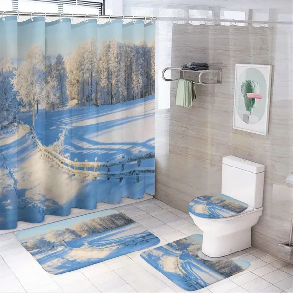 Winter Snowy Pines on a shower curtain