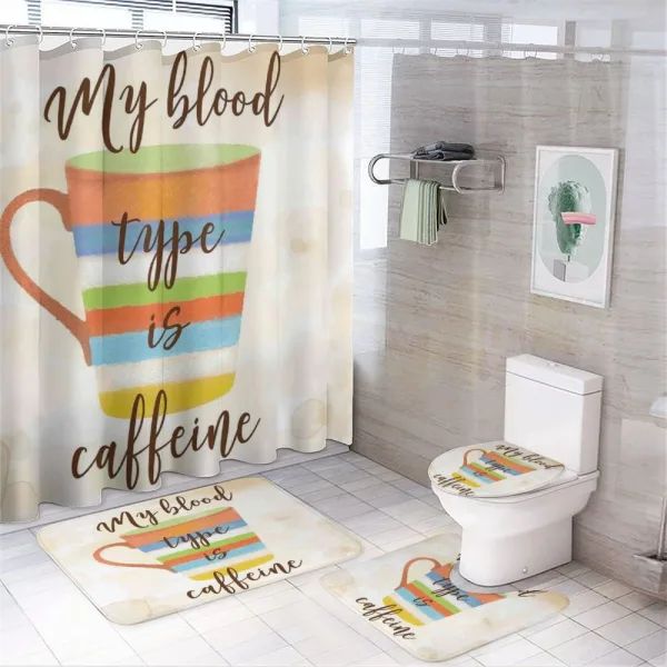 Caffeine Words Retro Mug on a shower curtain