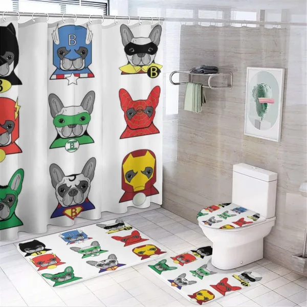 Cartoon Bulldog Art on a shower curtain