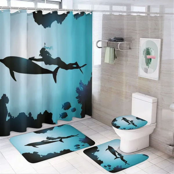 Diver Girl with Dolphin on a shower curtain
