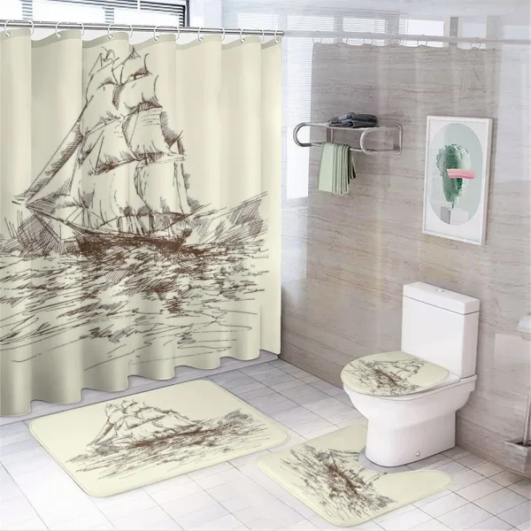 Hand Drawn Ship on a shower curtain