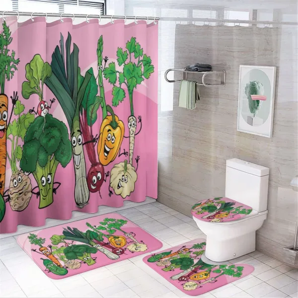 Happy Healthy Food Image on a shower curtain