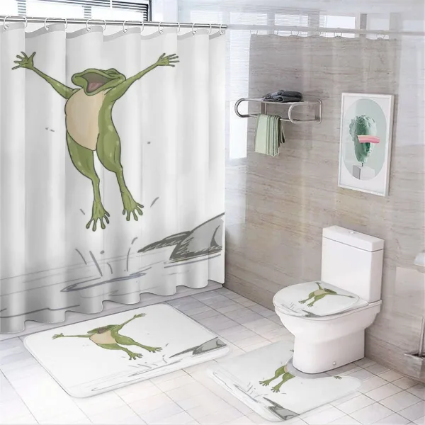 Happy Jumping Toad Humor on a shower curtain