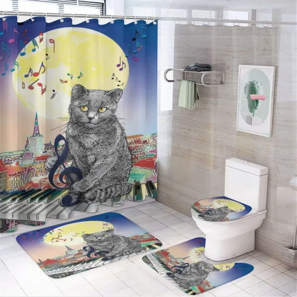 Musical Notes Cat on a shower curtain