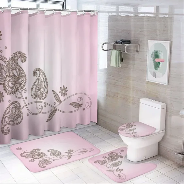 Patterned Leaf Motif Art on a shower curtain