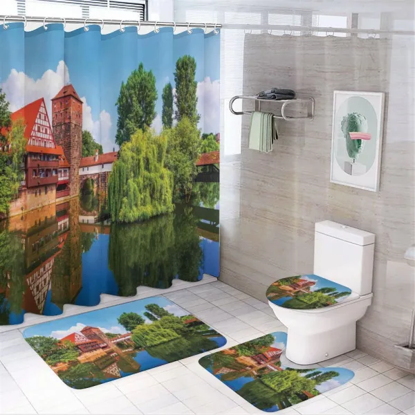 Summer View German Town on a shower curtain