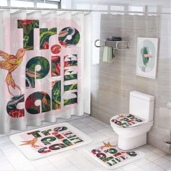 Tropical Life Slogan on a shower curtain