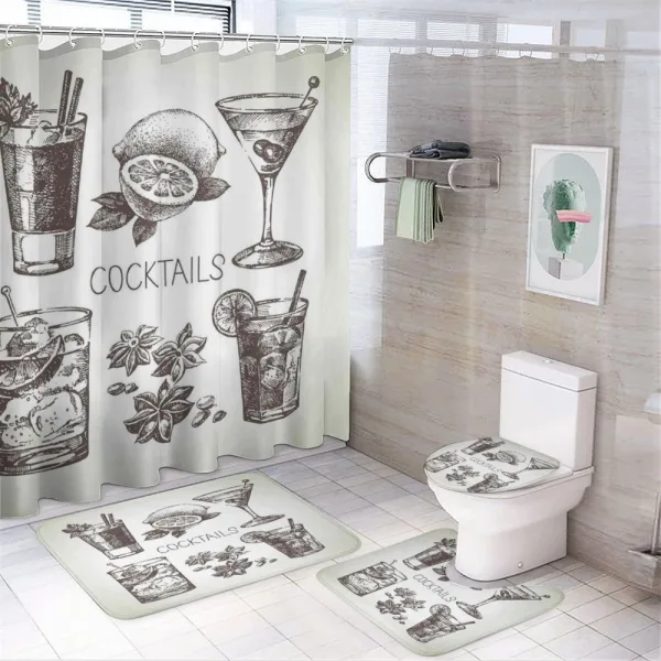 Vintage Sketch Beverage on a shower curtain