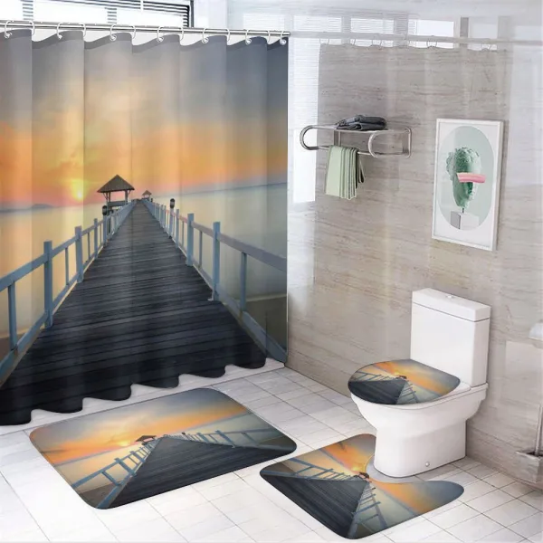Wood Path on Beach on a shower curtain