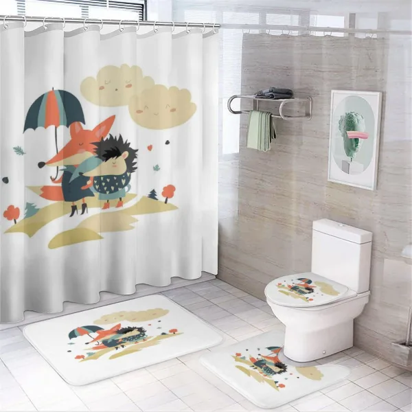 Fox and Hedgehog Couple on a shower curtain