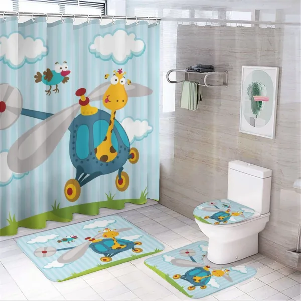 Funny Giraffe and Bird on a shower curtain