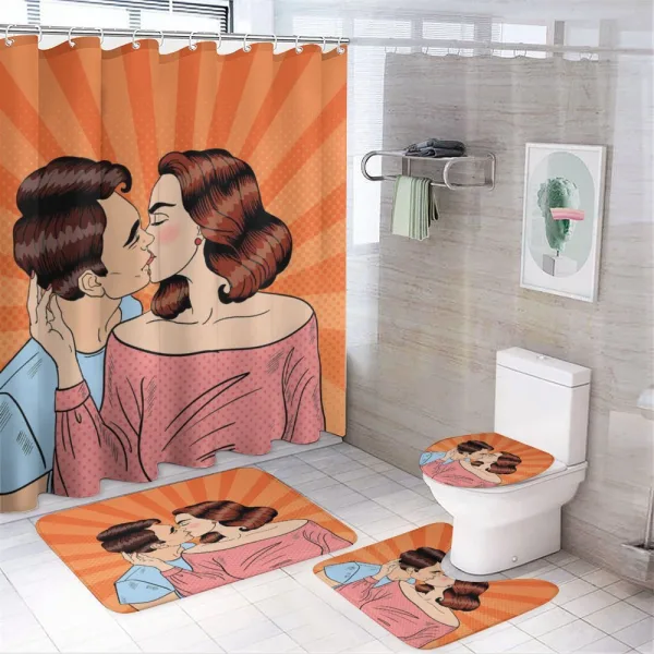 Happy Young Couple Retro on a shower curtain