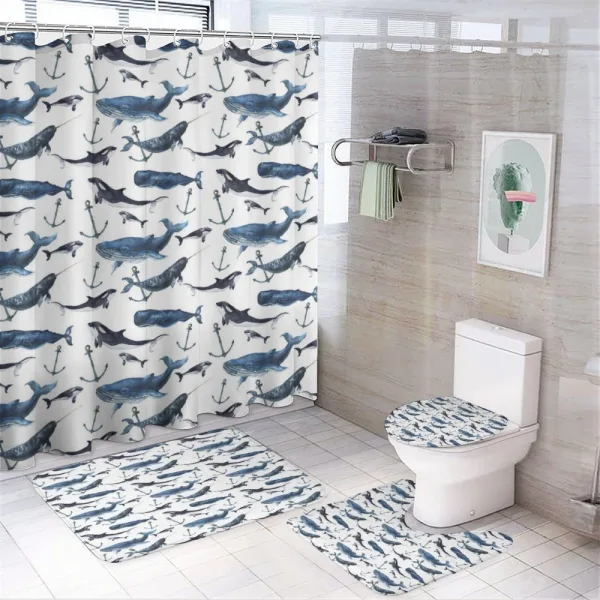 Orcas and Blue Whales on a shower curtain