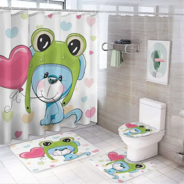 Puppy Dog in Frog Hat on a shower curtain