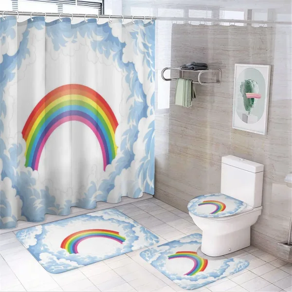 Rainbow Fluffy Clouds on a shower curtain