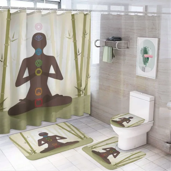 Yoga in Bamboo Stems on a shower curtain