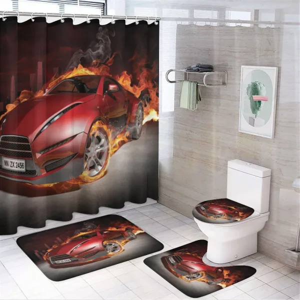Burnout Tires Sport Car on a shower curtain