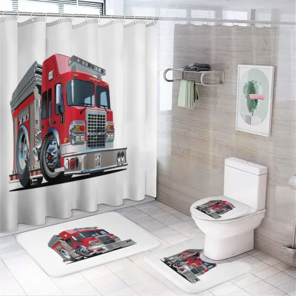 Cartoon Style Firefighter on a shower curtain