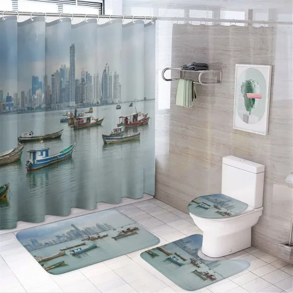 Fishing Boats Panama on a shower curtain