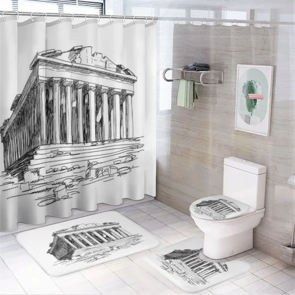 Greek Pantheon Sketch on a shower curtain