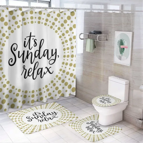 It is Sunday Relax Message on a shower curtain