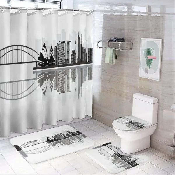 Monochrome Sydney Skyline on a shower curtain