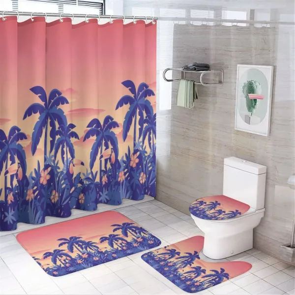 Palm Tree Toucan Sunset Art on a shower curtain