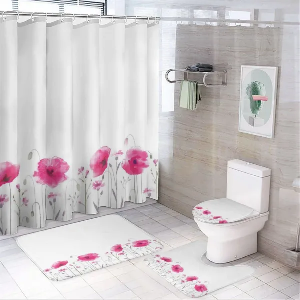 Pink Poppy Flowers Art on a shower curtain