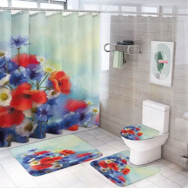 Poppy Chamomile Bouquet on a shower curtain