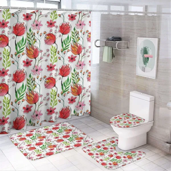 Scribbled Flowers and Leaves on a shower curtain