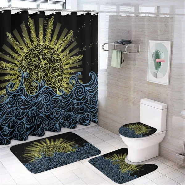 Wavy Ocean Summer Sky Motif on a shower curtain