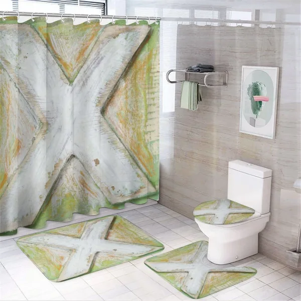 Written Language Art X on a shower curtain