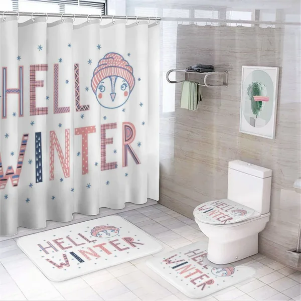 Hello Text Funny Face on a shower curtain