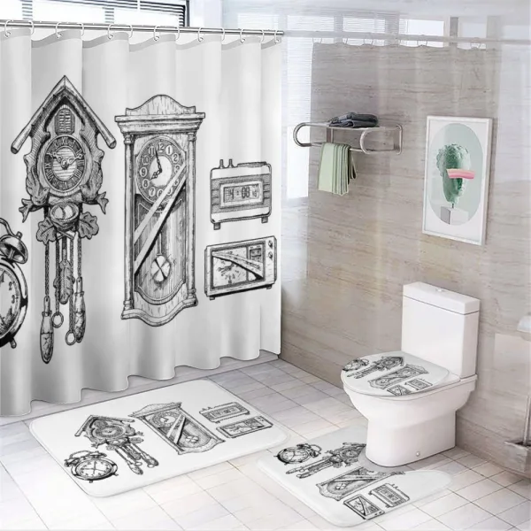 Ink Hand Drawn Clock on a shower curtain
