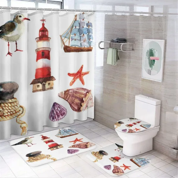 Lighthouse Seagull on a shower curtain
