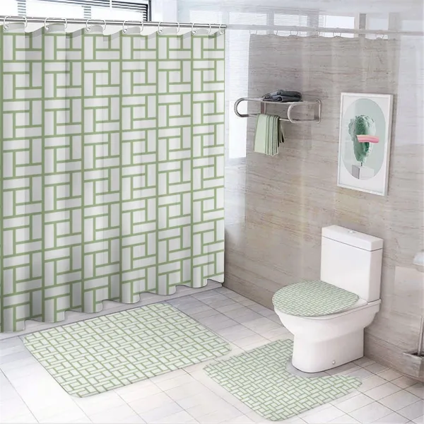 Maze Shaped Squares Lines on a shower curtain
