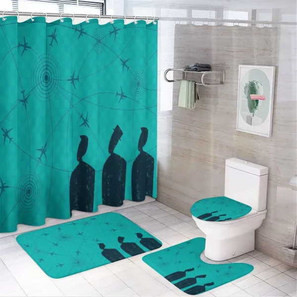Men Look Flight Paths on a shower curtain