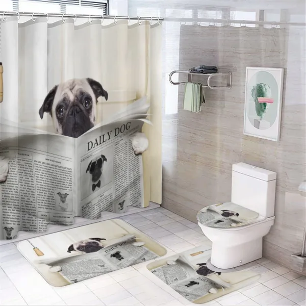 Puppy Reading Newspaper on a shower curtain