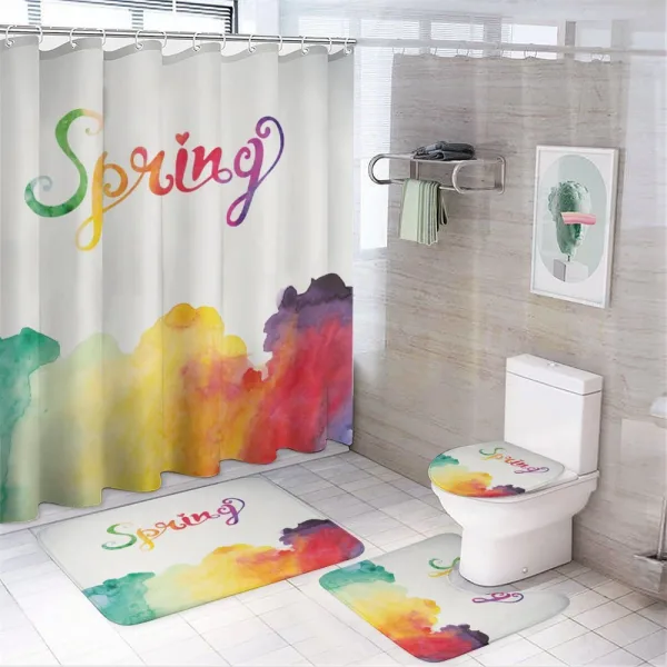 Spring Lettering on a shower curtain