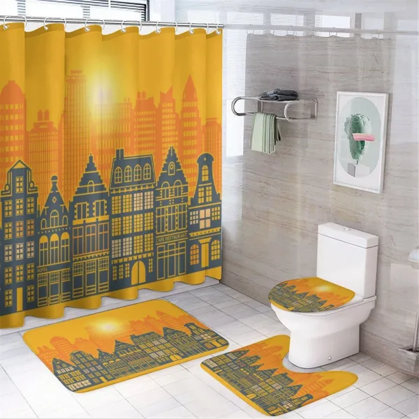 Urban Retro Architecture on a shower curtain