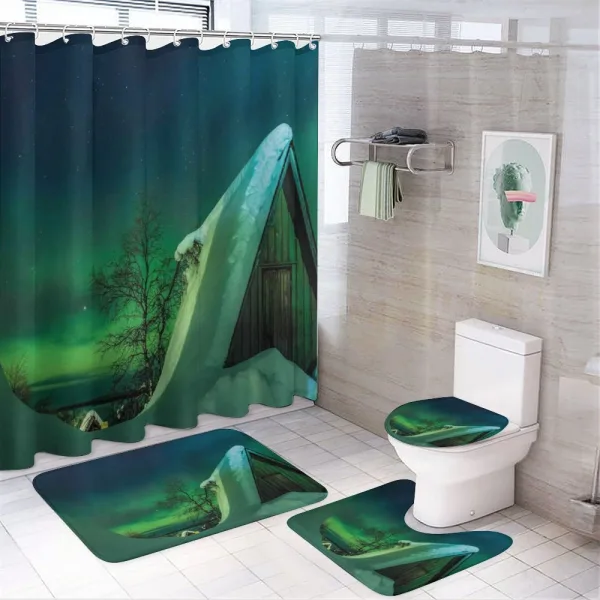 Wooden House Winter on a shower curtain