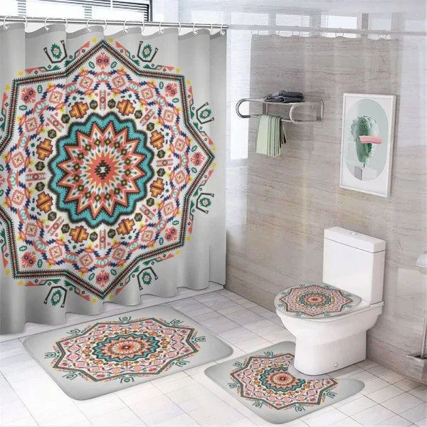 Abstract Sun Aztec Style on a shower curtain