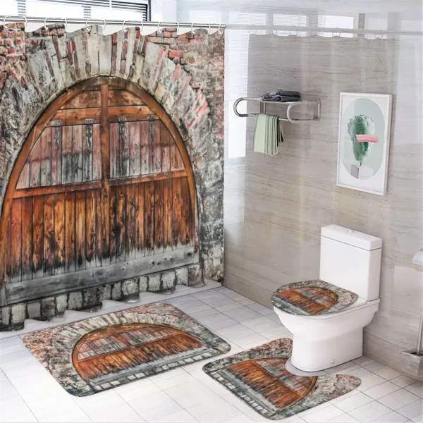 Brick Stone Oval Gate on a shower curtain