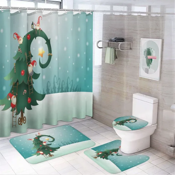 Christmas and Gnomes on a shower curtain