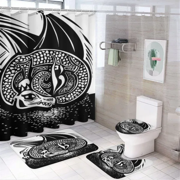 Curled up Dragon Sketch on a shower curtain