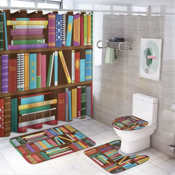 Different Subjects Books on a shower curtain