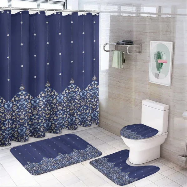 Ditsy Floral and Victorian Swirls on a shower curtain