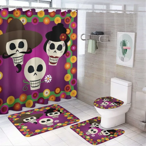 Folk Sugar Skulls on a shower curtain