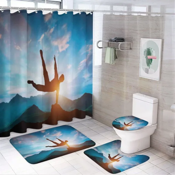 Man Jumping over Rocks on a shower curtain