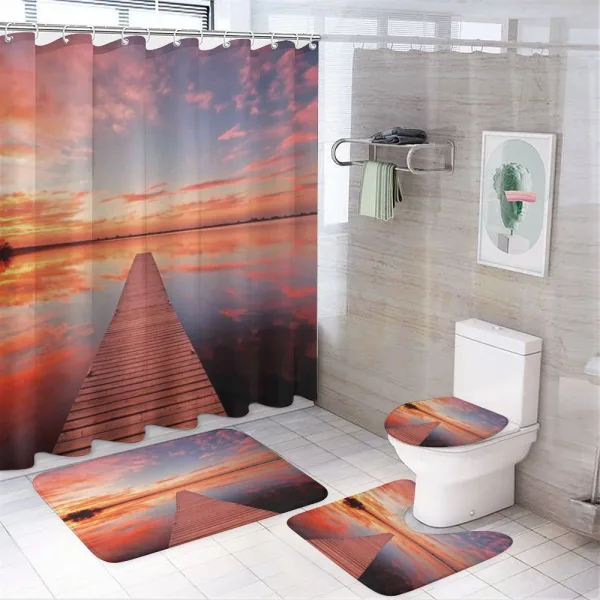 Pathway Sunset at Ocean on a shower curtain